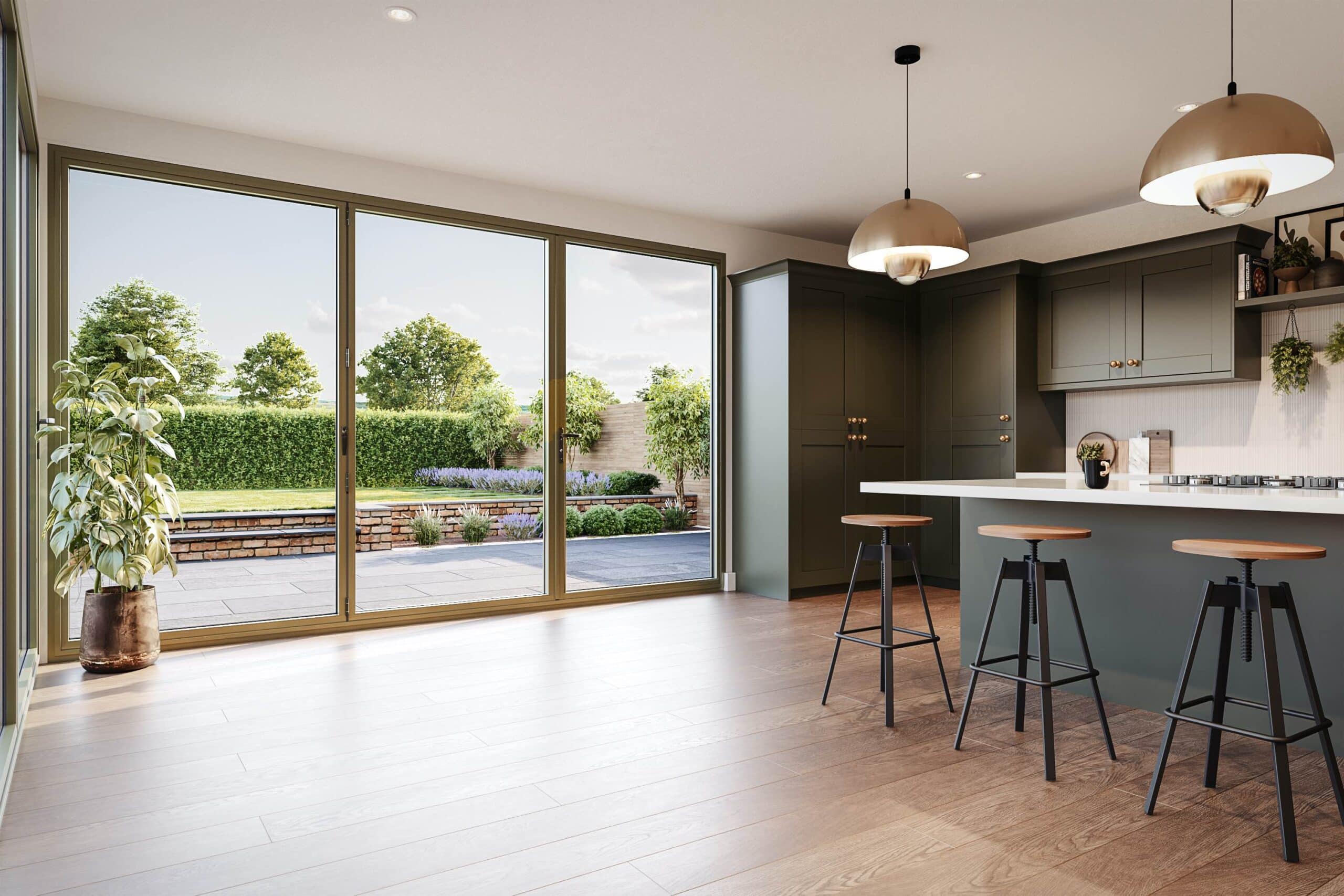 Slim sightline aluminium bifold doors showing minimal frame when closed