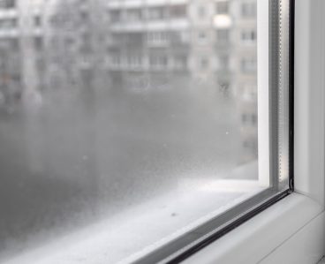London flat, window with condensation